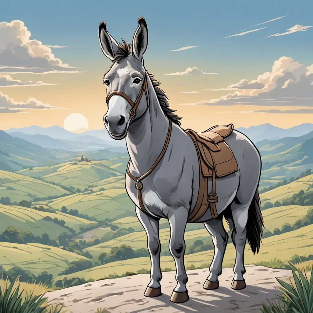 a horse standing on a hill with a view of the mountains in the background and clouds in the sky, furry art, a storybook illustration, Edward Otho Cresap Ord, II, cel shading