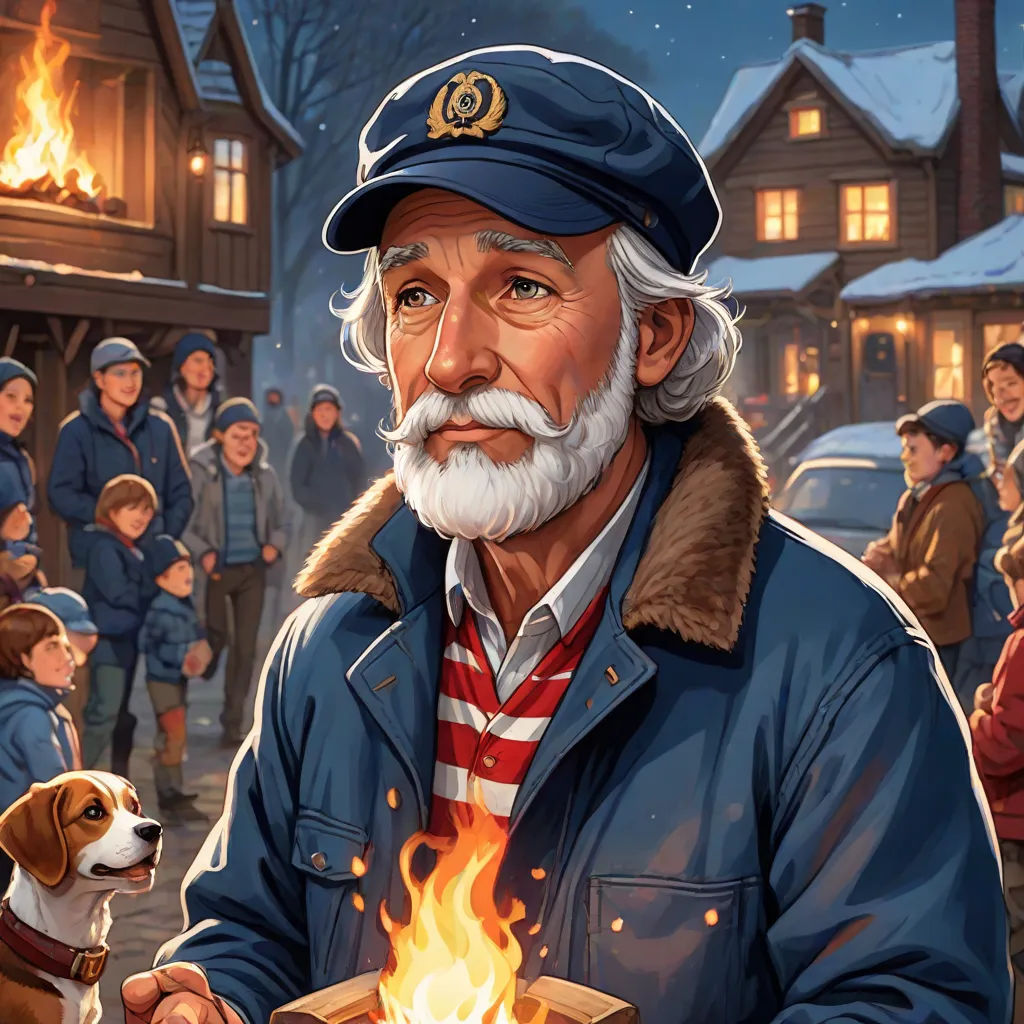a man holding a box of pizza next to a dog and a fire pit with people watching him on the street, american realism, a storybook illustration, Bob Byerley, official art