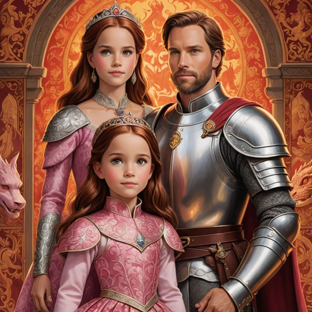 a man and a woman in medieval costumes standing next to each other in front of a doorway with a dragon, sots art, a storybook illustration, disney, official art