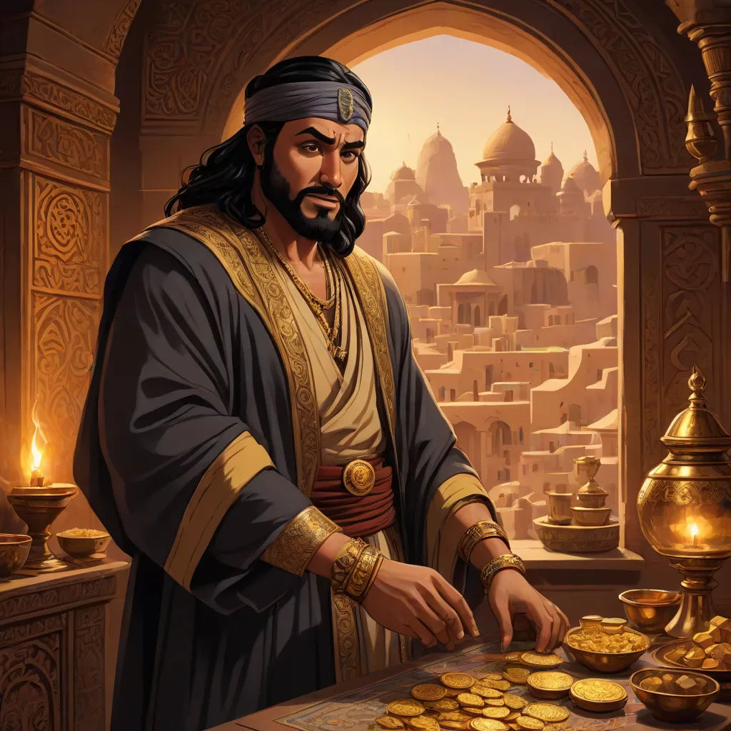 a man in a turban is making cookies in a room with a window and a golden bowl, a character portrait, Altoon Sultan, samikshavad, orientalism