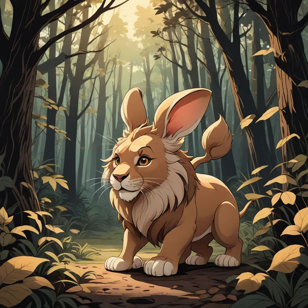 a cartoon rabbit is walking through a forest with tall trees and leaves on the ground, with a bright light shining on the ground, furry art, concept art, Chris LaBrooy, rossdraws global illumination