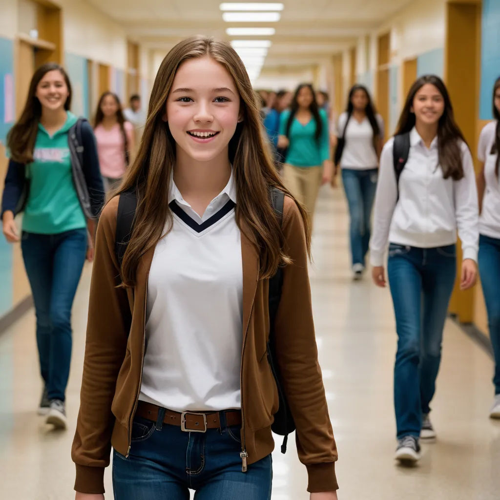 a group of girls walking down a hallway together in a hallway of a school building with a few other girls walking down the hall, vancouver school, a stock photo, Daniel Lieske, promotional image