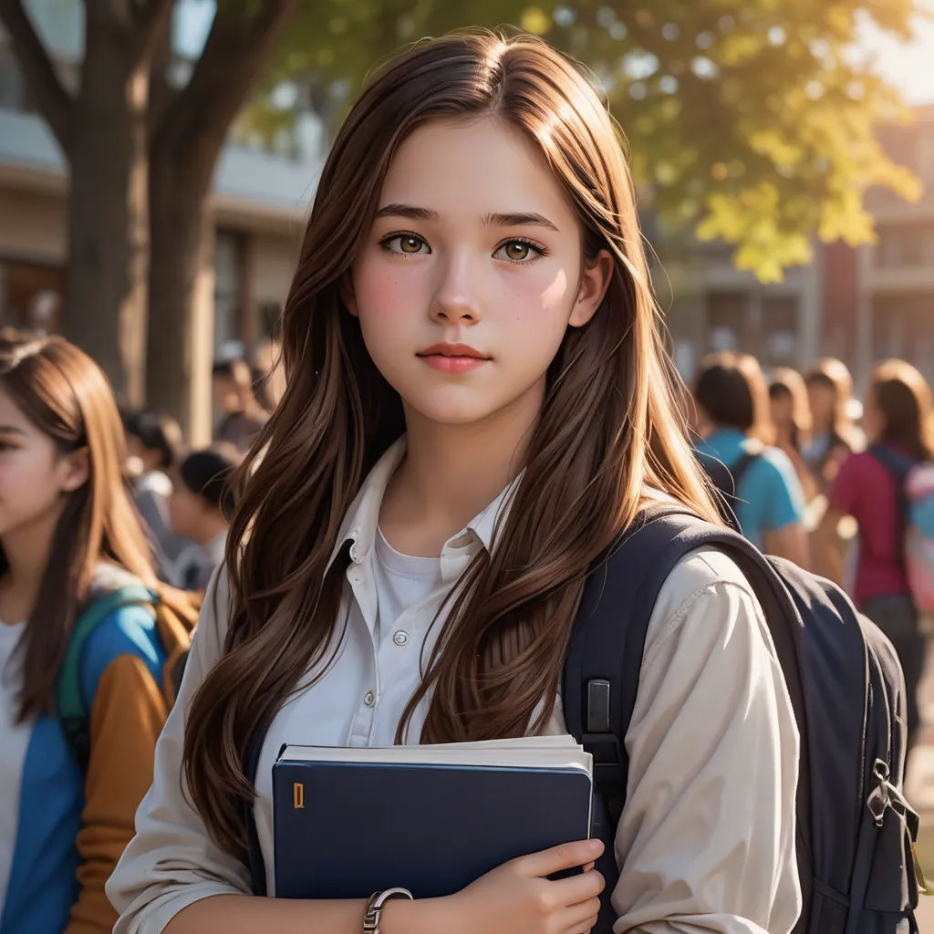 a girl with a backpack and a book in her hands is standing in front of a crowd of people, paris school, a stock photo, Elina Karimova, girl