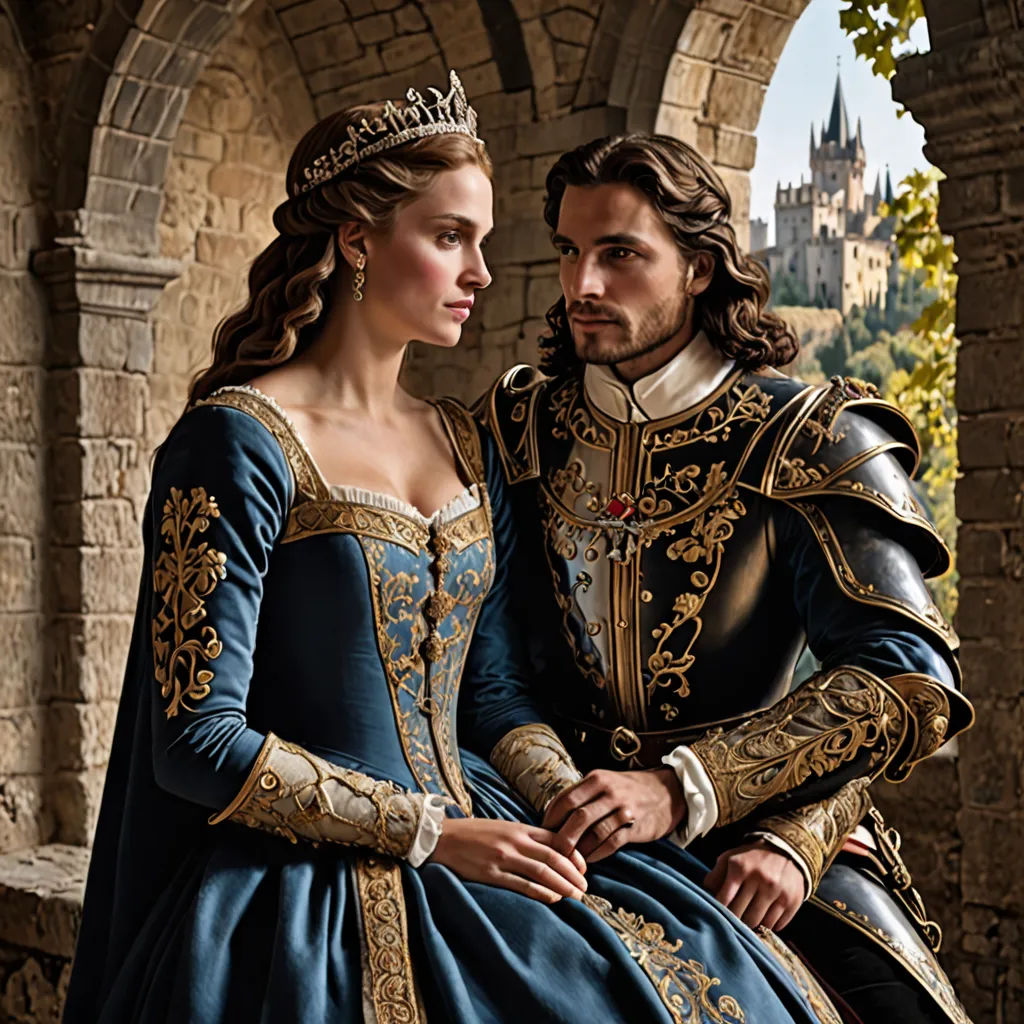 a man and a woman dressed in medieval clothing sitting on a stone bench in front of a castle wall, mannerism, a flemish Baroque, Anna Maria Barbara Abesch, promotional image