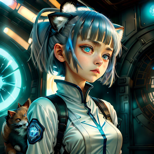a woman with a cat in her hand and a clock in the background with a cat on her shoulder