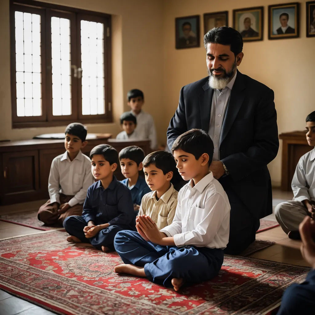 a man standing in front of a group of children sitting on a rug in a room with a rug on the floor, unilalianism, a photo, Amir Zand, award-winning photograph