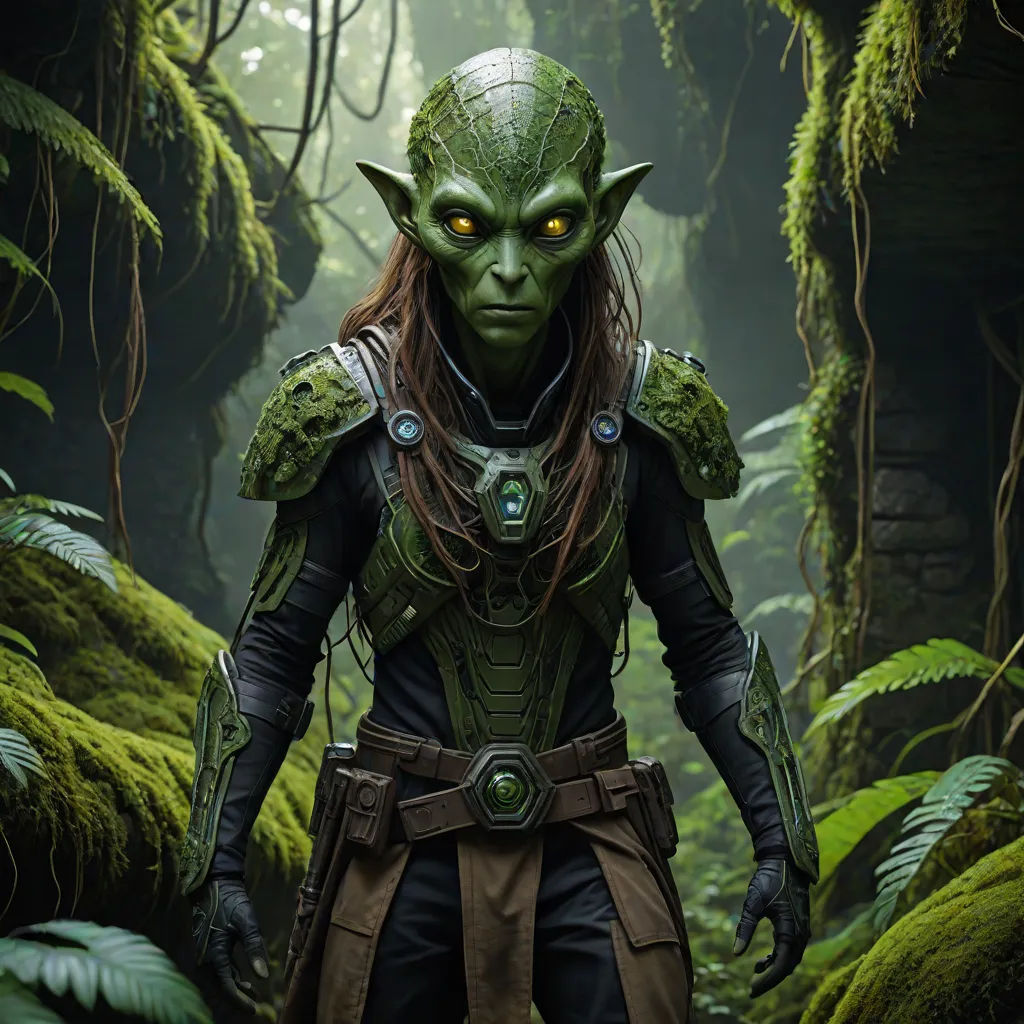 a man in a forest with a green mask and green hair and a green outfit with a green eye, fantasy art, a character portrait, Clint Cearley, magic the gathering artwork