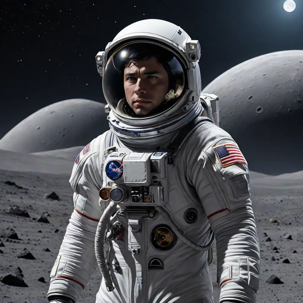 a man in a space suit standing on the moon with a space shuttle in the background and a distant planet in the distance, a detailed matte painting, Alan Bean, space art, highly detailed digital painting