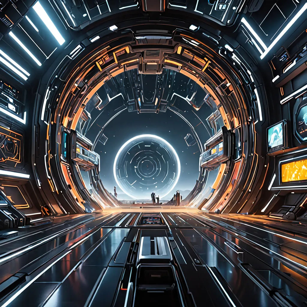 a futuristic looking tunnel with a person standing inside of it and a lot of lights on the ceiling and floor, space art, computer graphics, Filip Hodas, cinema 4 d