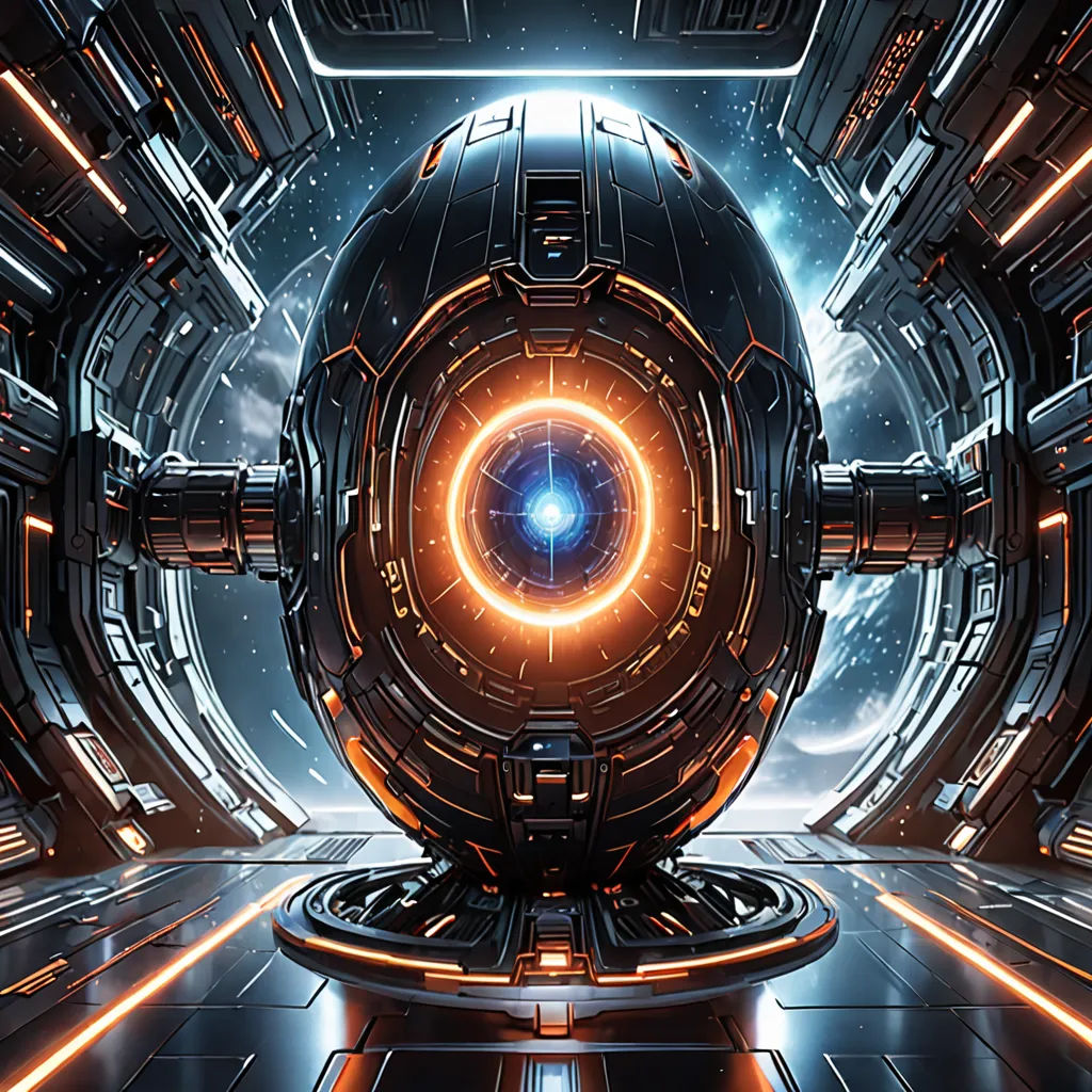 a futuristic space station with a large circular object in the center of the space, surrounded by bright lights, space art, a computer rendering, Filip Hodas, cinema 4 d