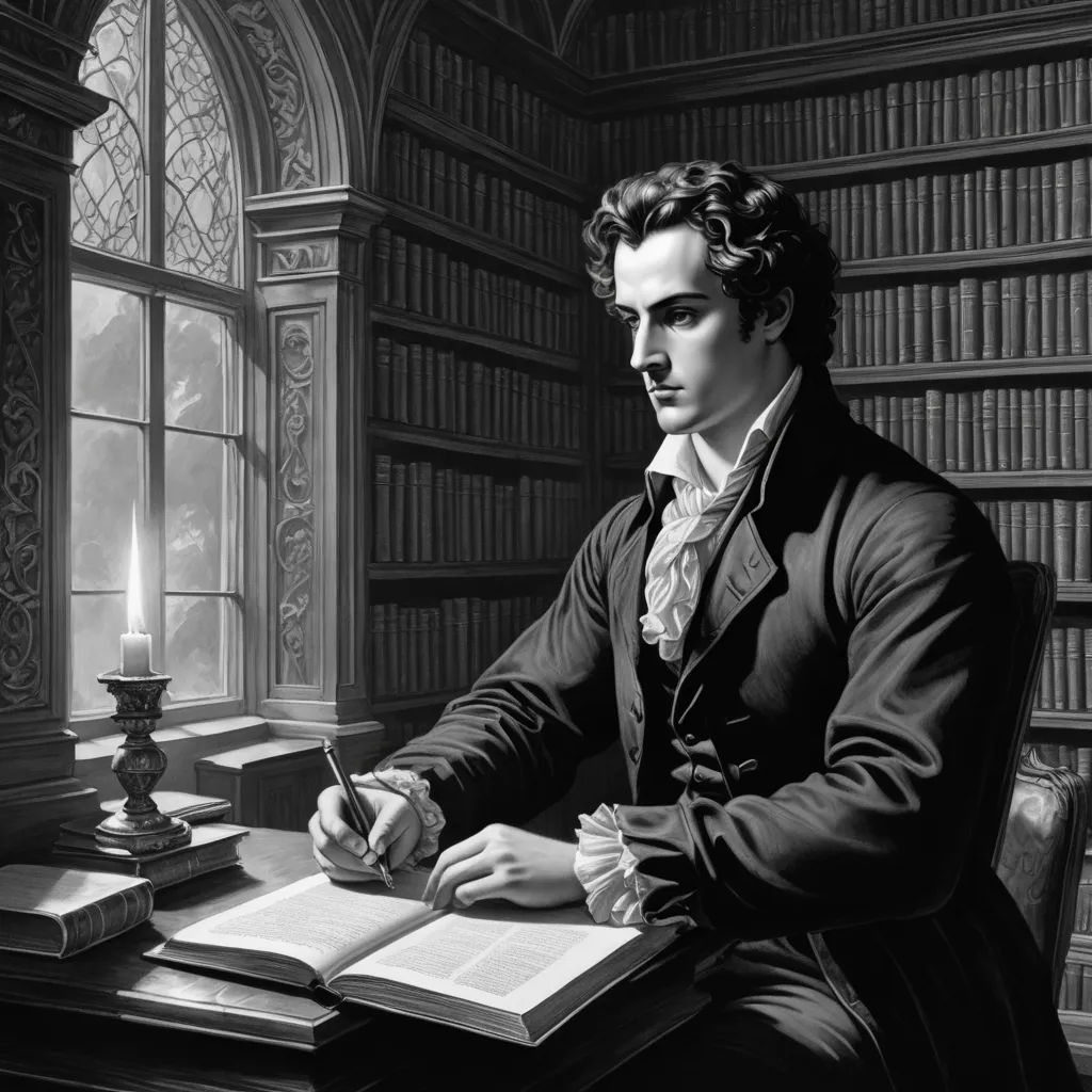 a man sitting at a desk with a book and pen in his hand and a book in front of him, pre-raphaelitism, an ultrafine detailed painting, Edward Bailey, pre - raphaelite