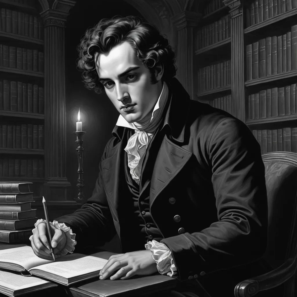 a man sitting at a desk writing in a bookcase with a pen and paper in his hand and a stack of books behind him, neoclassicism, a fine art painting, Antoine Verney-Carron, highly detailed portrait