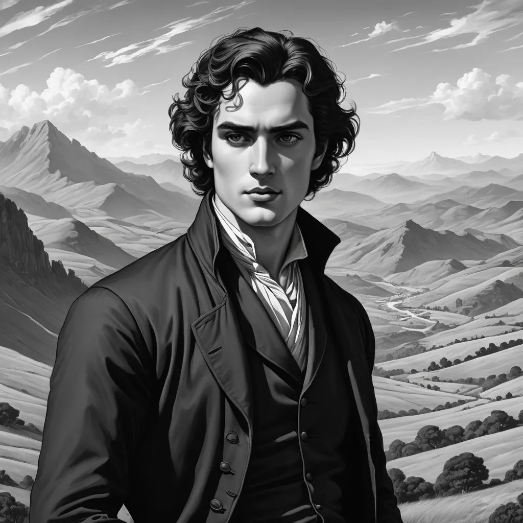 a man in a suit and tie standing in front of a mountain landscape with a sky background and clouds, pre-raphaelitism, an ultrafine detailed painting, Edgar Ainsworth, pre - raphaelite
