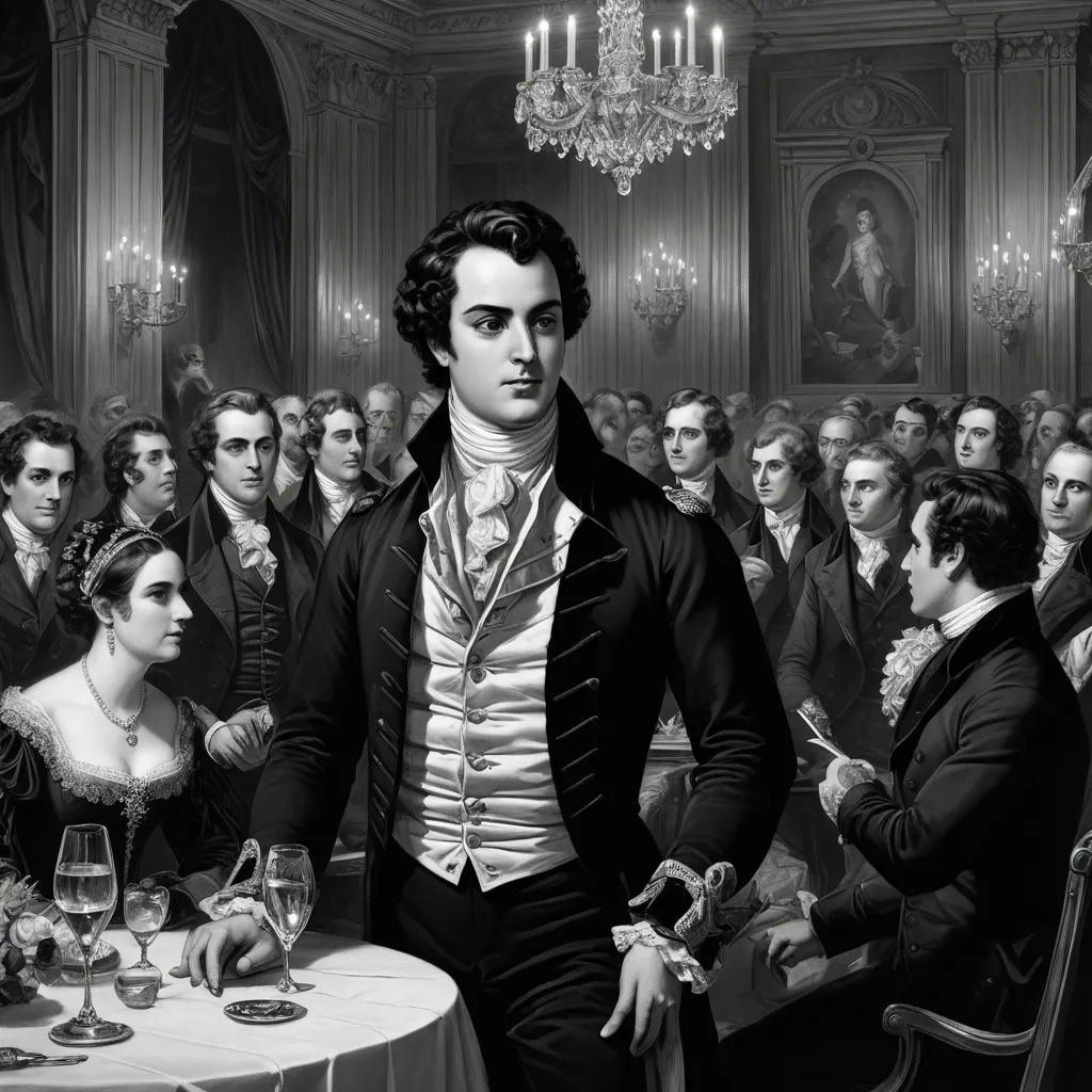 a man standing in front of a group of people in a room with a chandelier hanging from the ceiling, american romanticism, an engraving, Benjamin Williams Leader, classical painting