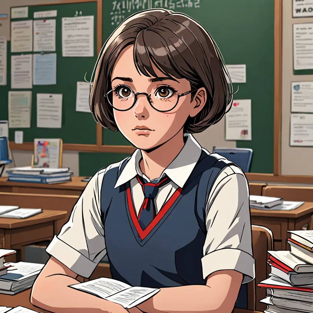 a girl sitting at a desk with a book in front of her and a pile of books on the desk, sots art, a character portrait, Chizuko Yoshida, official art