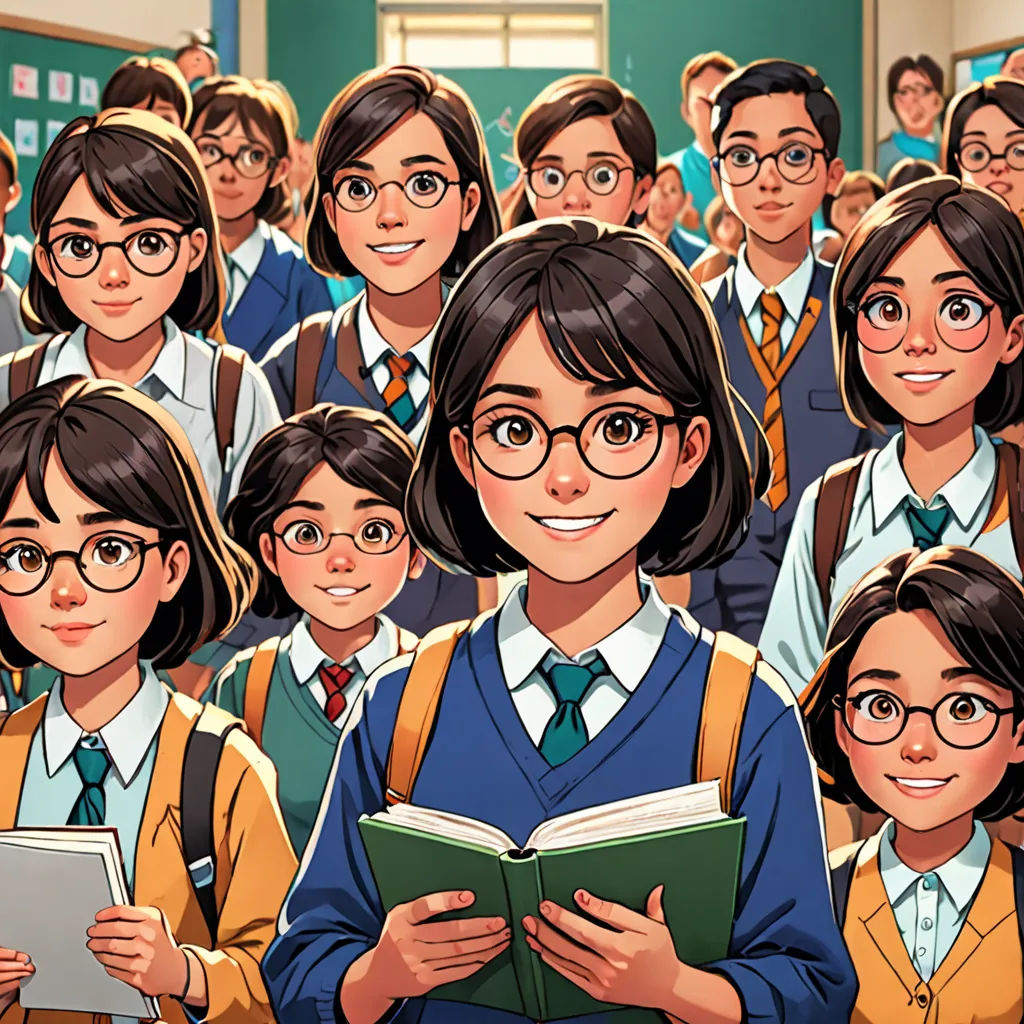 a group of people standing in a classroom with a book in their hands and a cartoon of a woman reading a book, serial art, a comic book panel, Artgerm, graphic novel