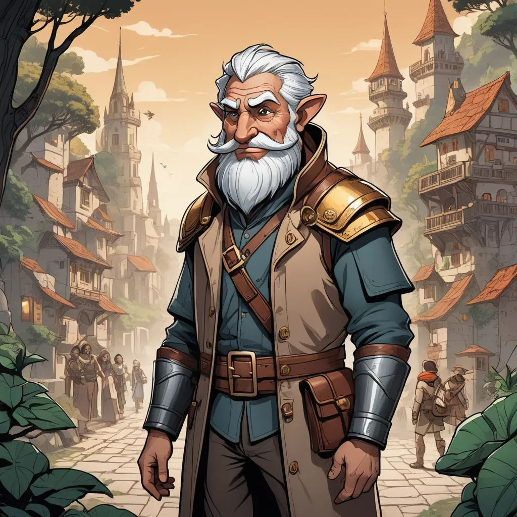 a cartoon of a man with a beard and a beard in a medieval outfit standing in front of a castle, fantasy art, a character portrait, Cedric Seaut (Keos Masons), character art