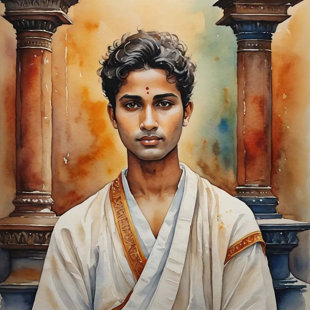 a painting of a man in a white shirt and a white shawl with a brown tie on his head, samikshavad, a watercolor painting, Bholekar Srihari, realistic portrait