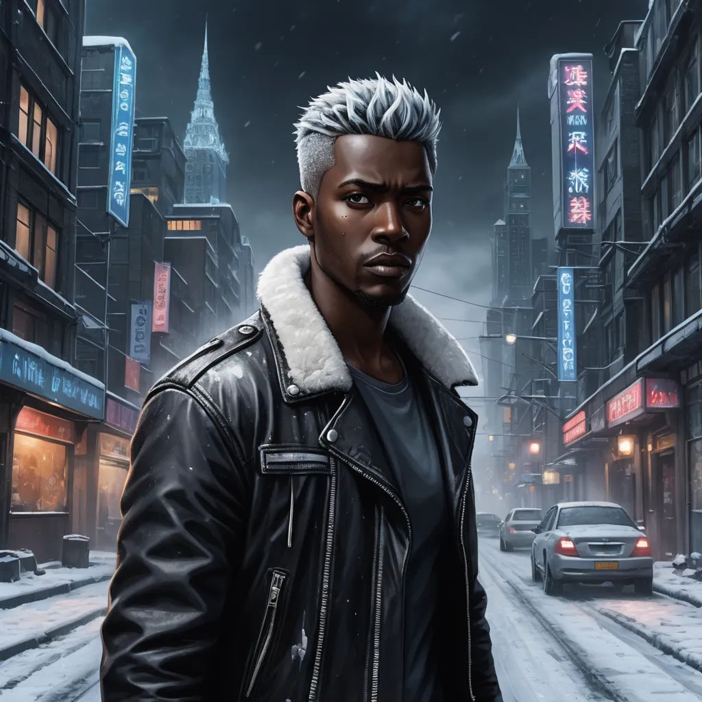 a man in a black jacket standing in the middle of a street in a city at night with a car, sots art, a character portrait, Cedric Seaut (Keos Masons), comic cover art