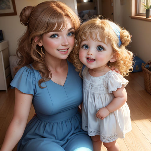 a woman and a child are sitting on the floor together, posing for a picture together, with a basket in the background