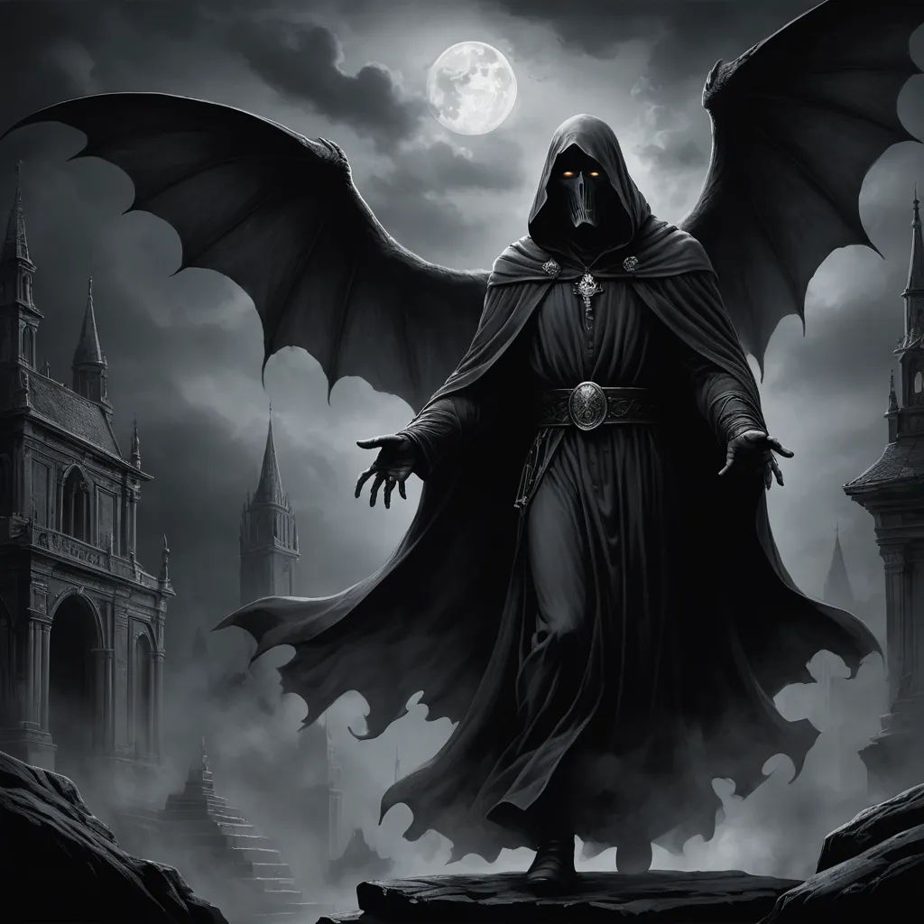a man in a hooded suit with a bat on his shoulder and a full moon in the background, with a castle in the background, gothic art, an ultrafine detailed painting, Anne Stokes, magic the gathering artwork