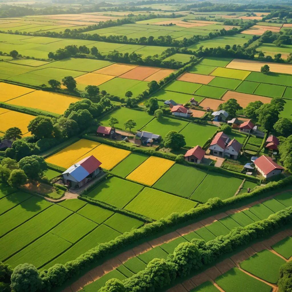 a large field with houses and trees in it and a road running through it in the middle of the picture, color field, a jigsaw puzzle, David Martin, green