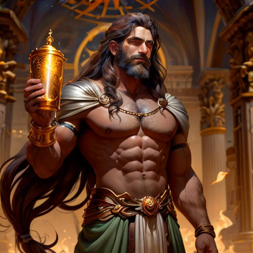 a man with a beard and a beard holding a golden cup in his hand and a sword in his other hand