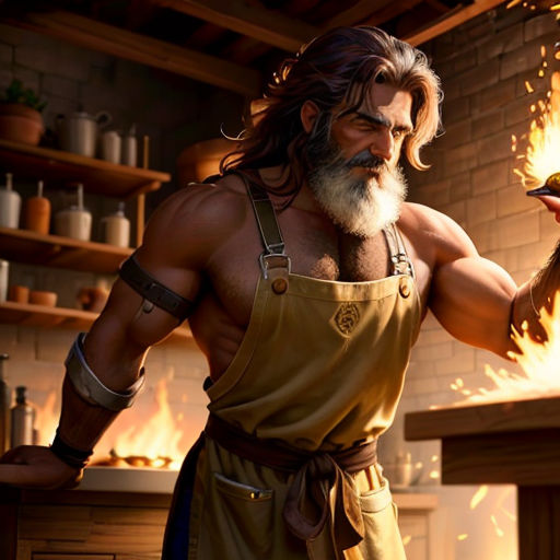 a man with a beard and a beard holding a lit candle in his hand and a fire in his other hand