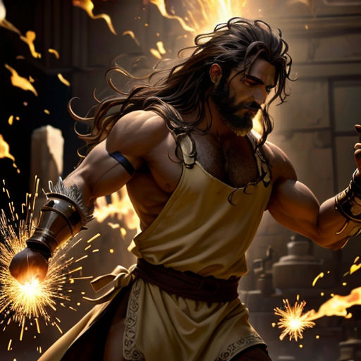 a man with long hair and a beard holding a sword and a firework in his hand, in front of a building