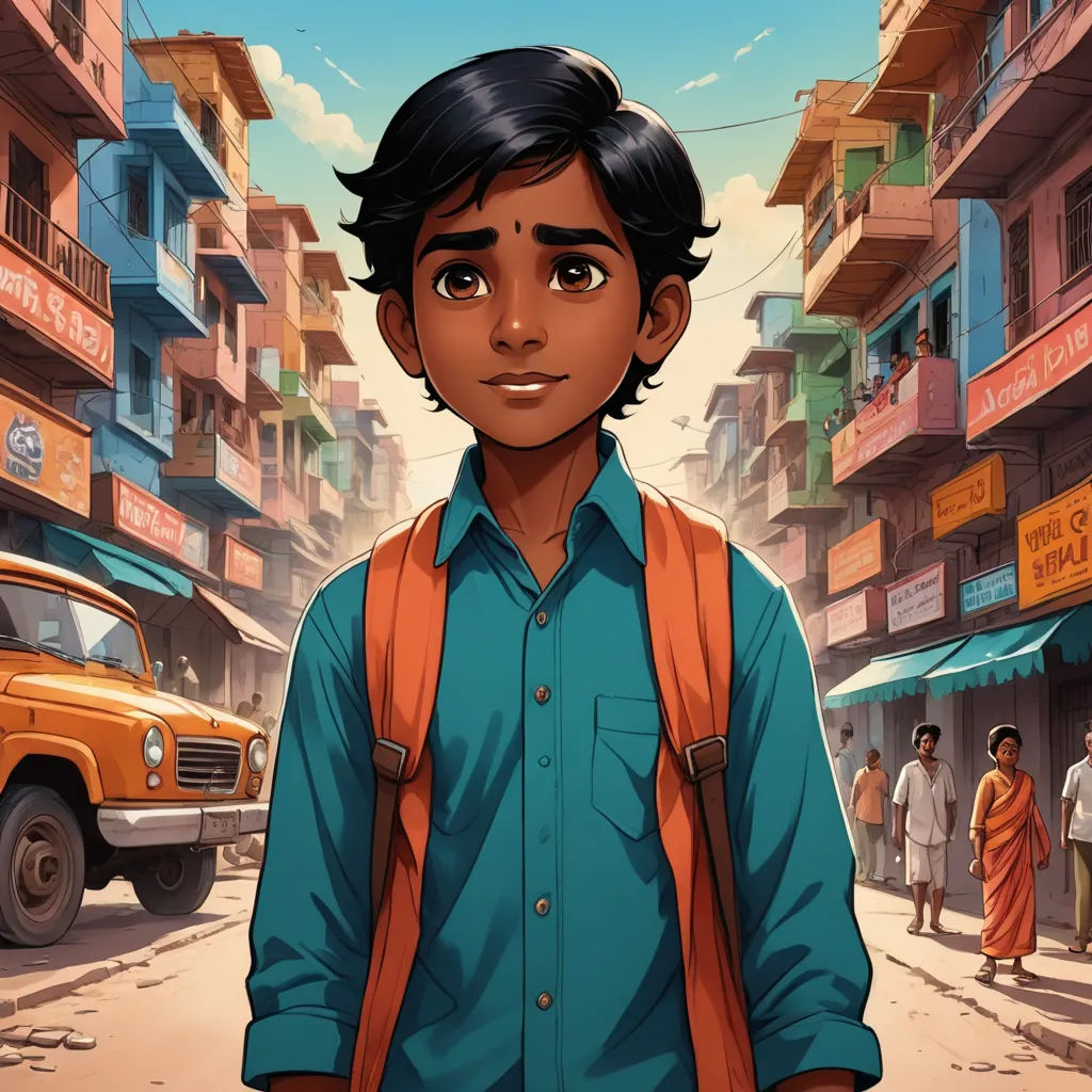 a man with a backpack standing in front of a street with people walking around him and a yellow truck, samikshavad, a comic book panel, Bikash Bhattacharjee, comic cover art