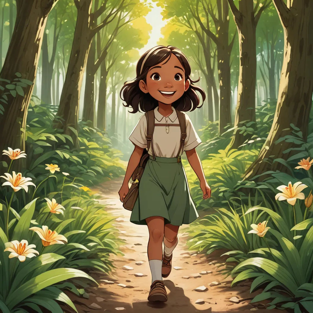 a girl walking through a forest with flowers on the ground and trees in the background, with a backpack on her shoulder, private press, poster art, Atey Ghailan, official art
