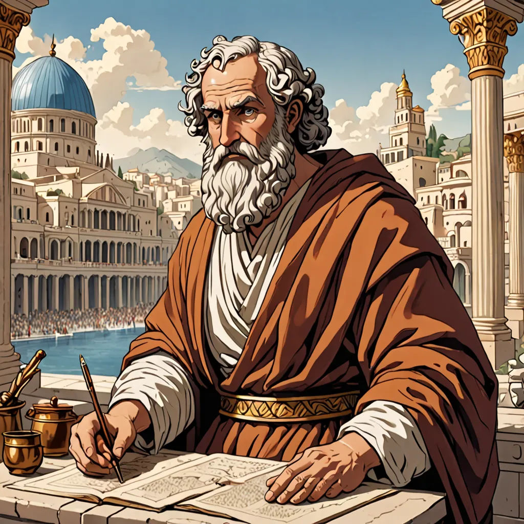 a man sitting at a table with a book and a pen in his hand and a cup of tea in front of him, purism, a detailed drawing, Dionisius, high detail illustration