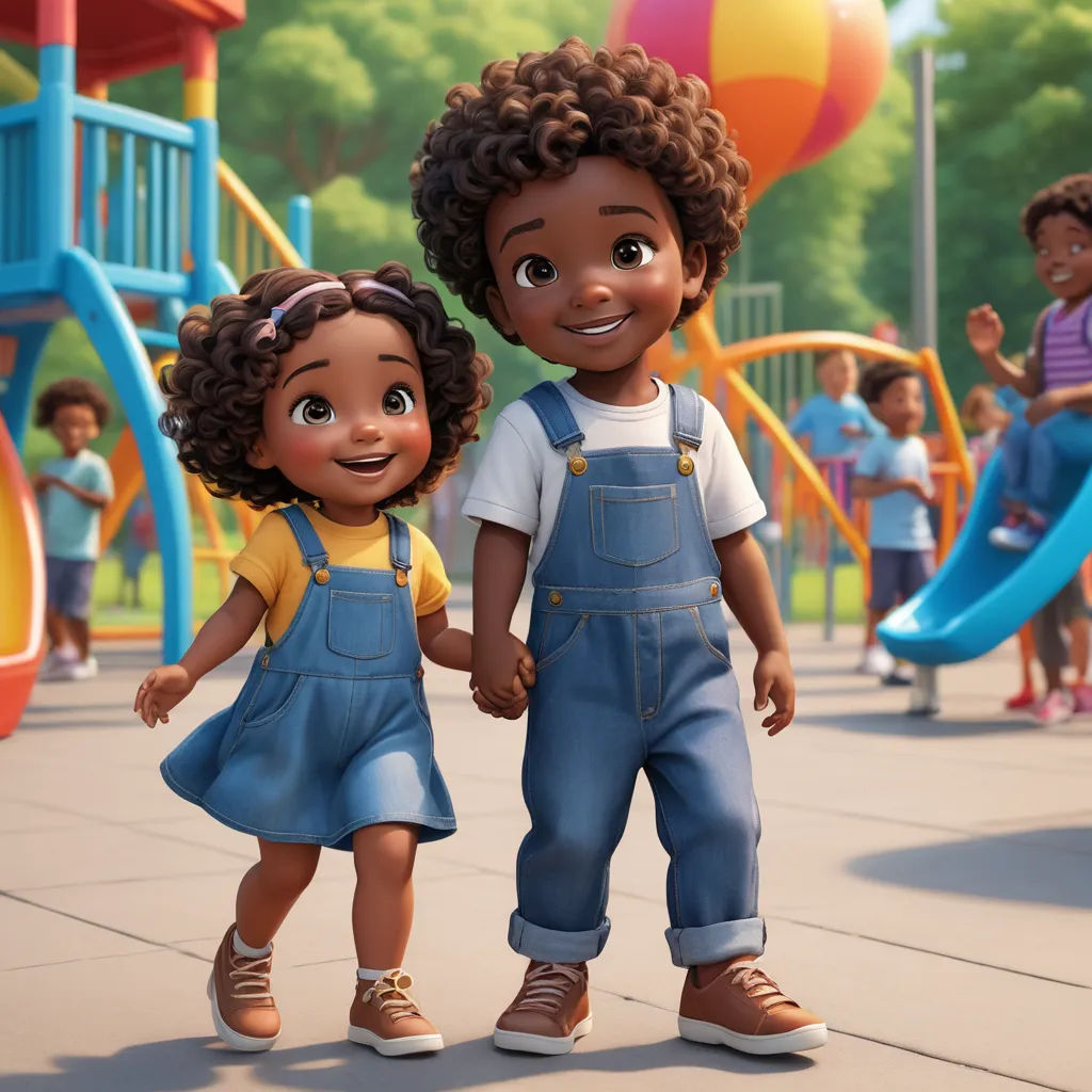 a couple of kids standing next to each other on a playground area with a playground in the background and children playing, photorealism, concept art, Felix-Kelly, official art