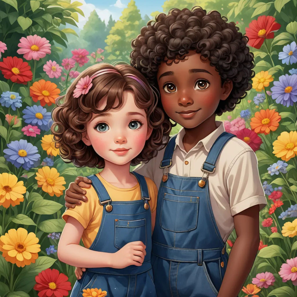 a painting of two children standing in a field of flowers with a butterfly on their shoulder and a bird on their shoulder, serial art, a detailed painting, Constance Gordon-Cumming, trending on art station