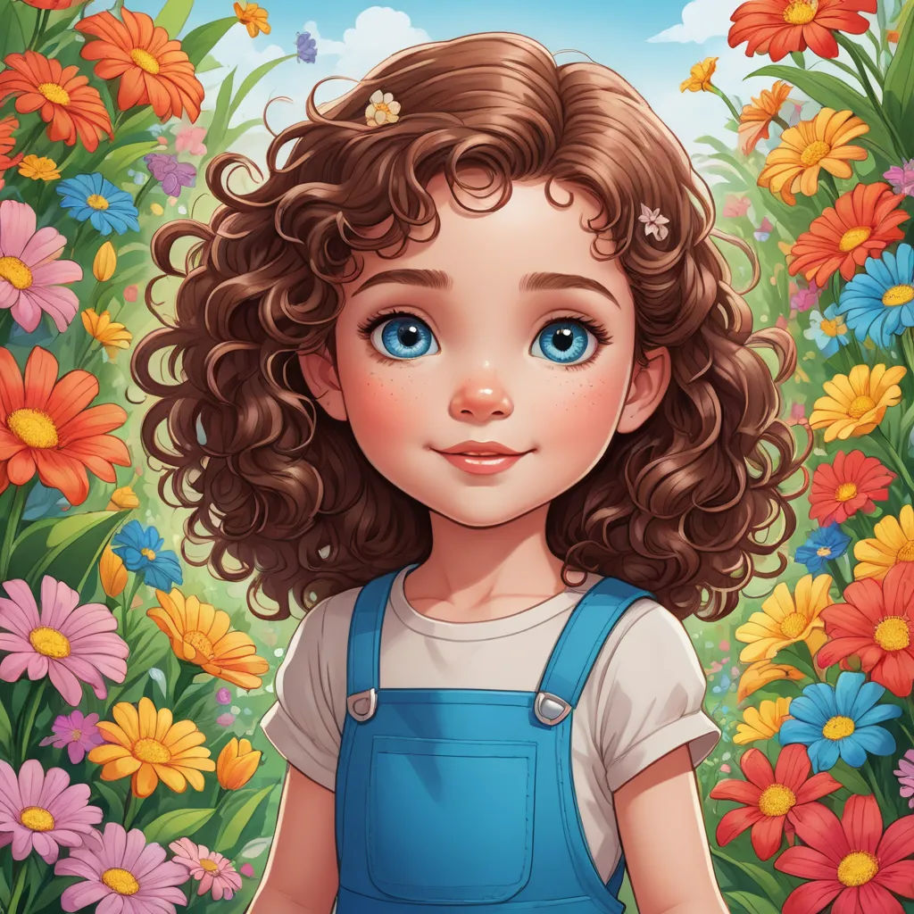 a girl with curly hair standing in a field of flowers with butterflies flying overhead illustration by alex macdodoodle, photorealism, an ultrafine detailed painting, Alice Prin, trending on art station