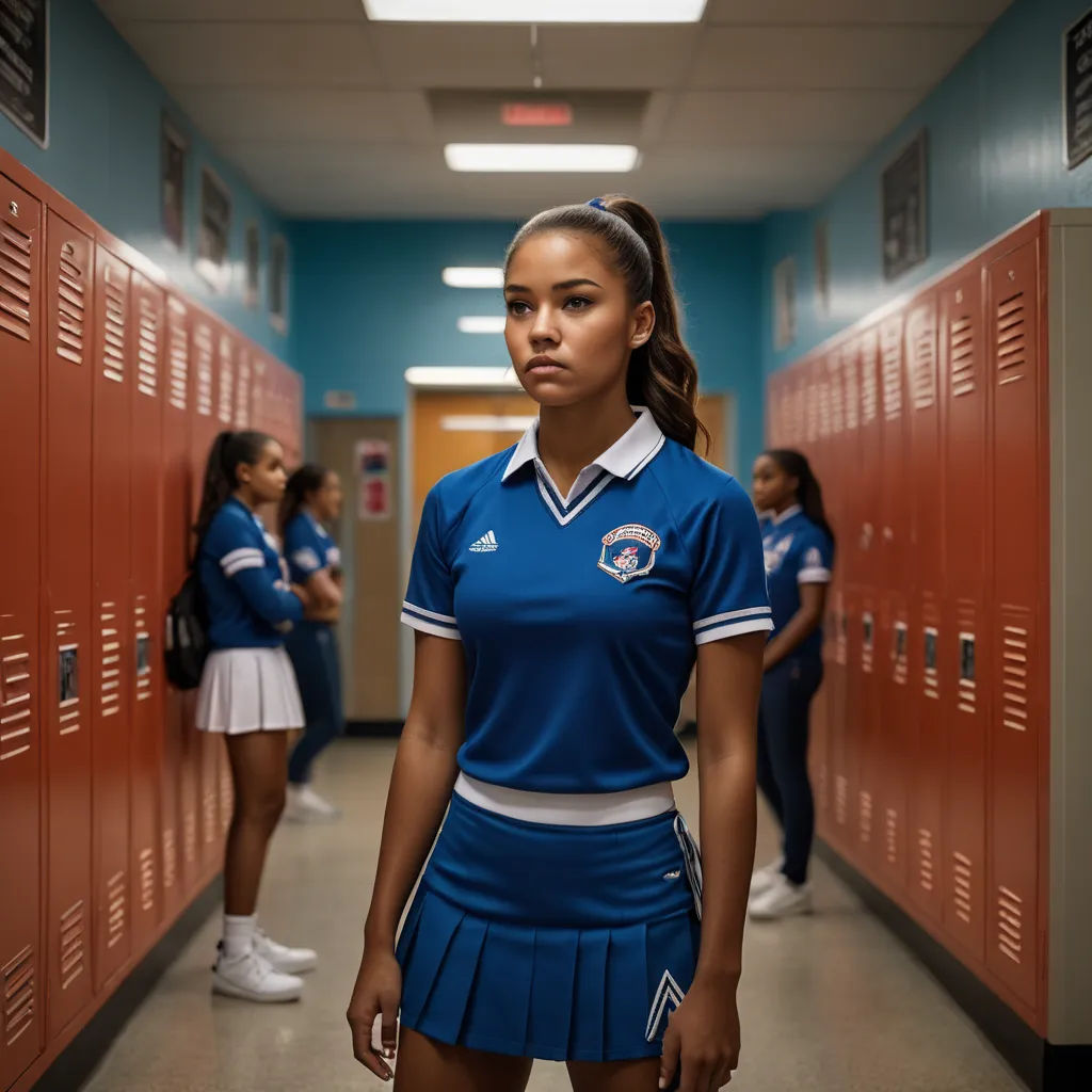 a girl in a school uniform standing in a hallway with lockers behind her and other girls in the background, barbizon school, a poster, Chinwe Chukwuogo-Roy, promotional image