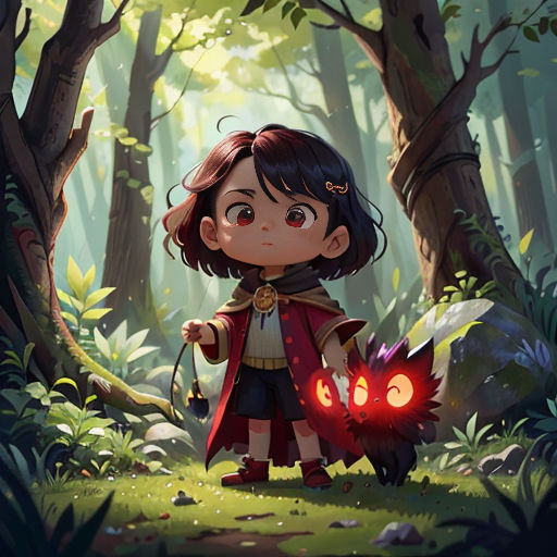 a girl holding a pumpkin in a forest with a light on her face and a red light on her hand