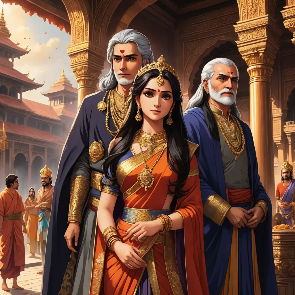 a painting of a man and woman in indian attire standing next to each other in front of a temple, bengal school of art, a detailed painting, Bholekar Srihari, official art