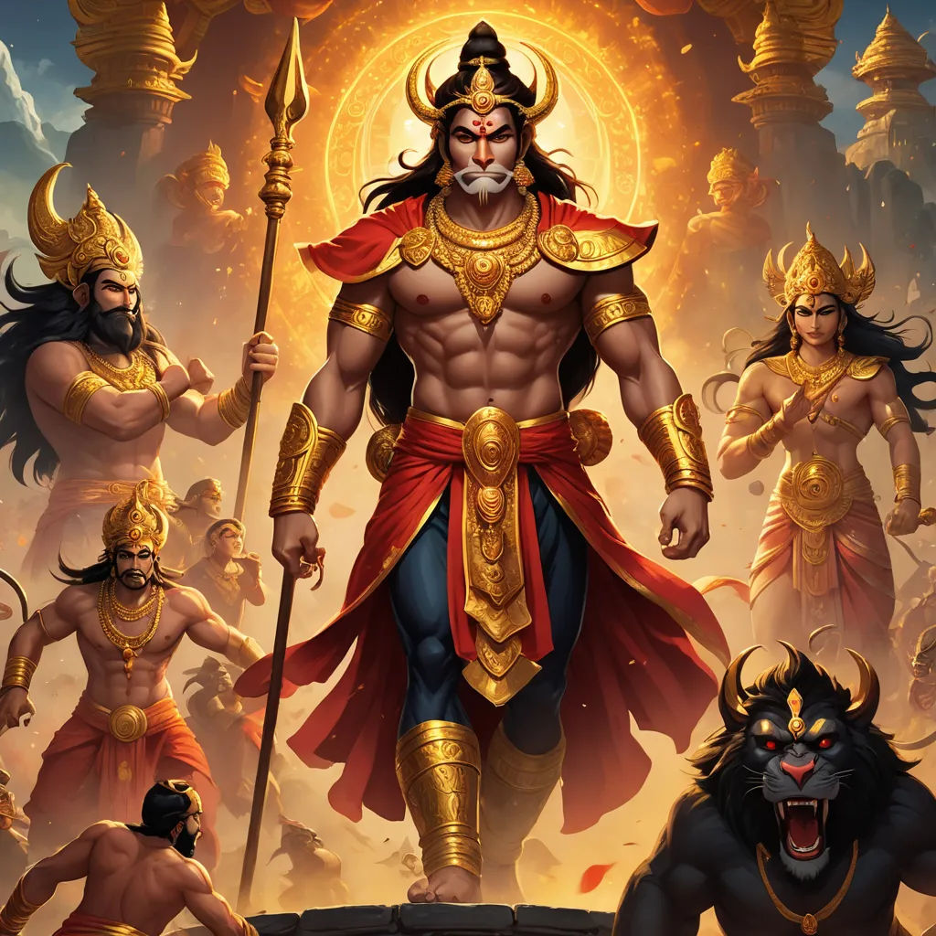 a painting of a man with a horned face and a beard and a number of other men around him, samikshavad, a detailed painting, Bholekar Srihari, official art