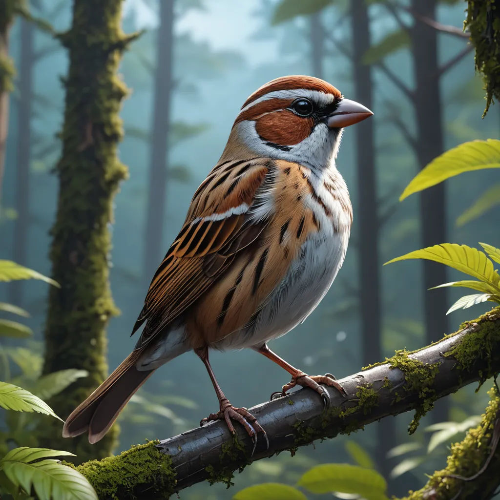 a bird perched on a branch in a forest with green leaves and a blue sky in the background with a few clouds, photorealism, a digital painting, Chris LaBrooy, highly detailed digital painting