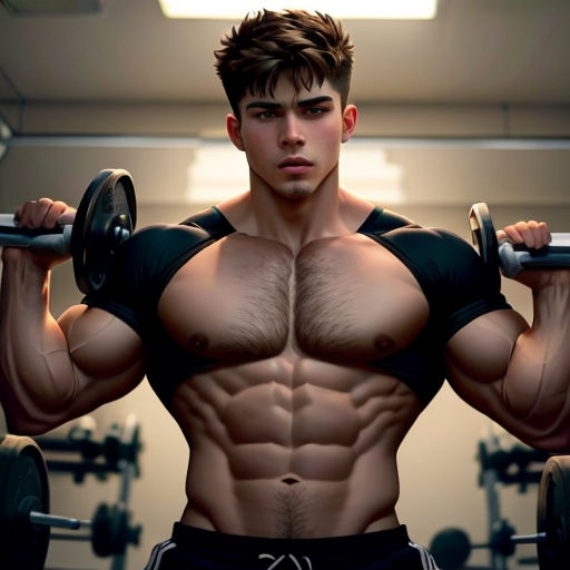 a man with a muscular body holding a barbell in a gym room with a mirror behind him and a light above him
