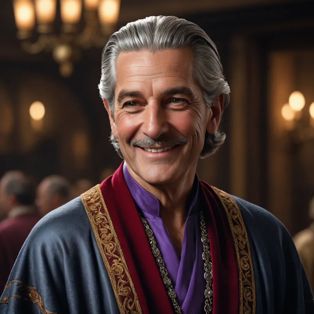 a man with a mustache and a purple shirt smiling at the camera with a red scarf around his neck, photorealism, a character portrait, Altoon Sultan, vfx