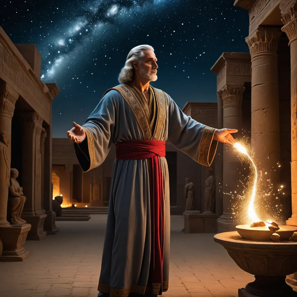 a man in a robe holding a lit candle in his hand and a star in the sky above him, purism, a detailed matte painting, Drew Struzan, rossdraws global illumination