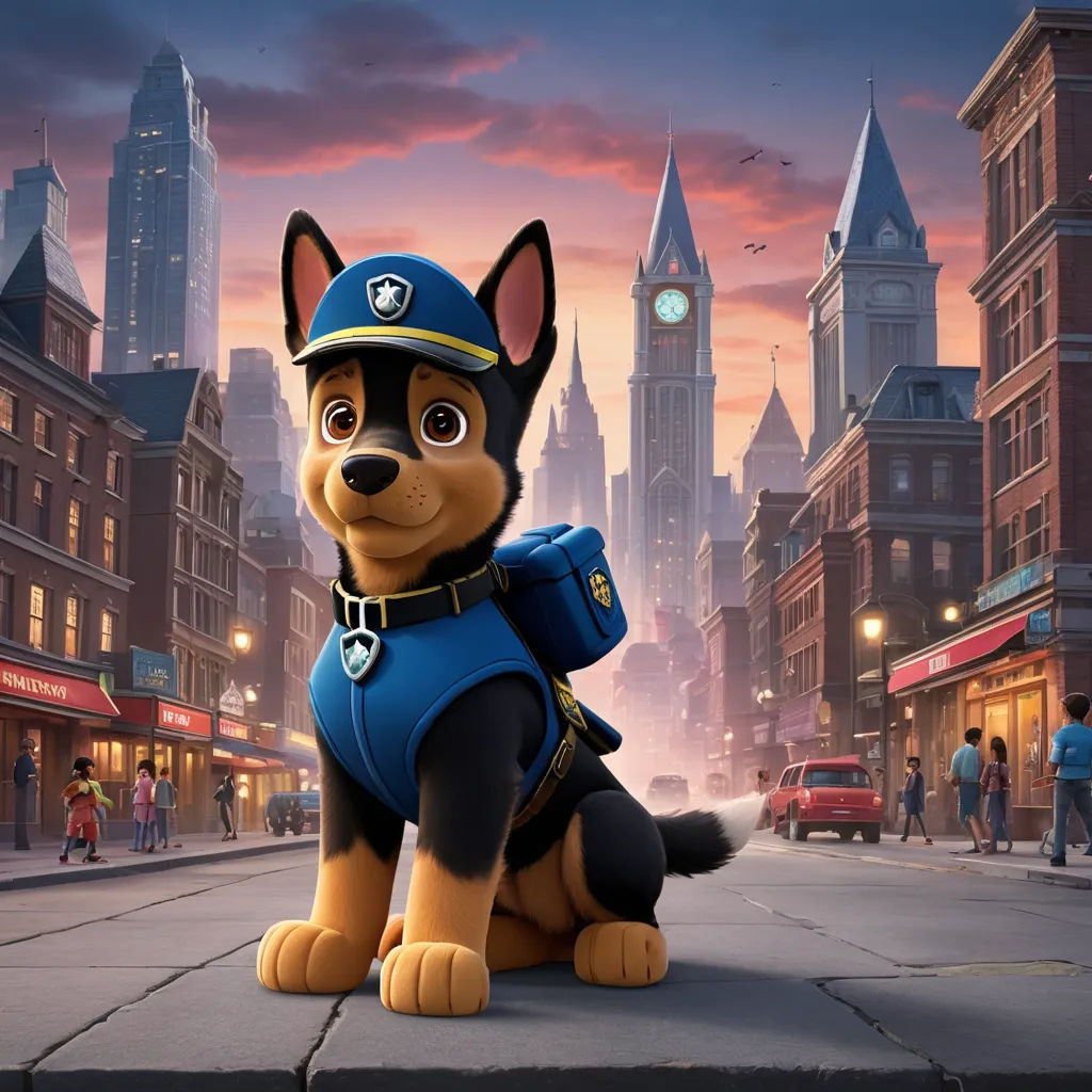 a cartoon dog is sitting on a city street with a police officer outfit on and a city skyline in the background, furry art, concept art, Chris LaBrooy, promotional image
