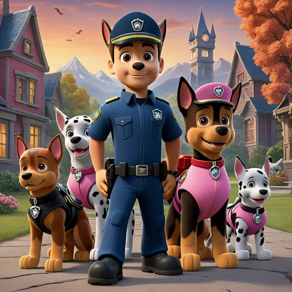 a cartoon character standing in front of a group of dogs in a street with a house in the background, furry art, concept art, Charles Fremont Conner, promotional image