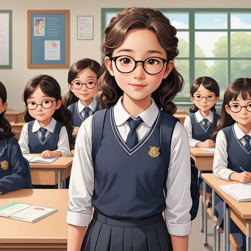 a girl in a school uniform standing in front of a classroom full of students with their books and glasses on, remodernism, a character portrait, Choi Buk, official art