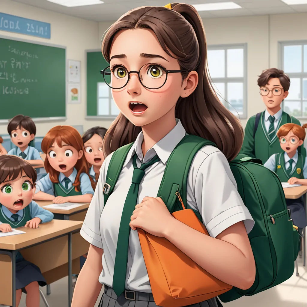 a girl in a classroom with a backpack and a lot of other children in the background with a chalkboard, remodernism, a stock photo, Constance Gordon-Cumming, official art