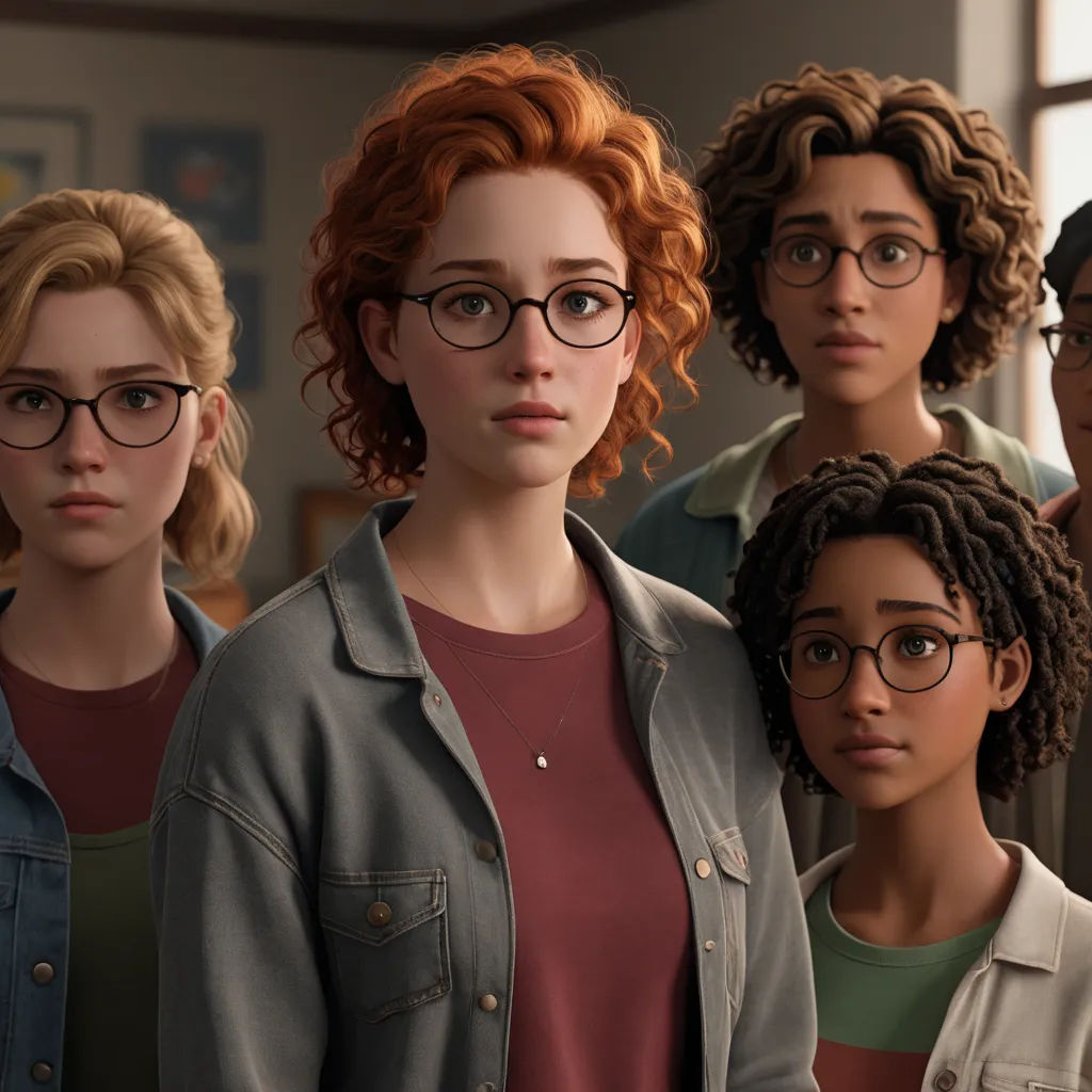 a group of people standing next to each other in a room with a window and a wall behind them, sots art, concept art, Everett Warner, official art