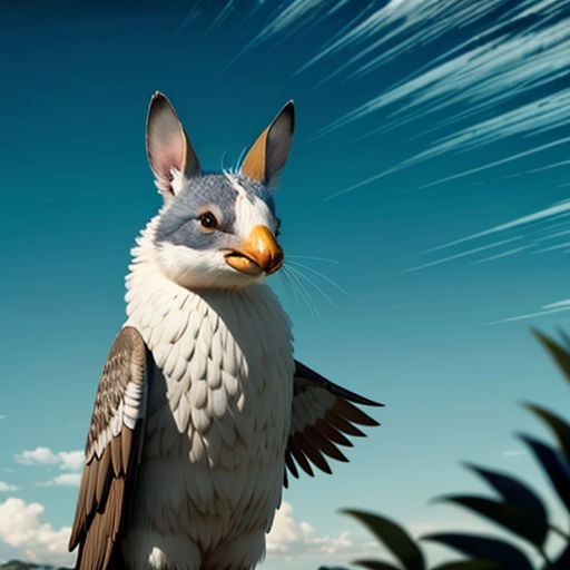 a bird with a large beak and wings is standing on a rock with a sky background and clouds in the background