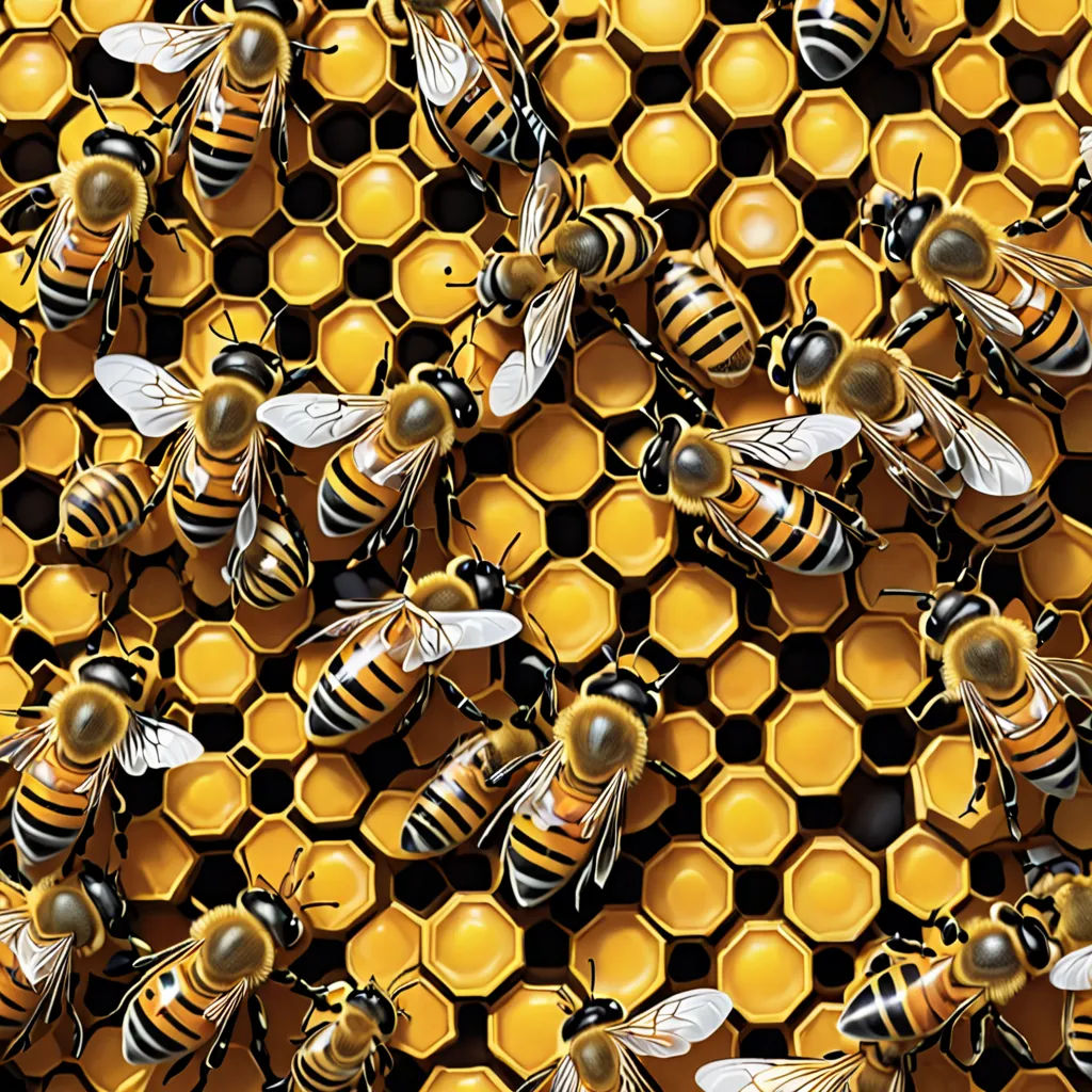 a bunch of bees that are on some honeycombs together, with one of them in the middle of the frame, generative art, a 3D render, Ai Weiwei, behance hd